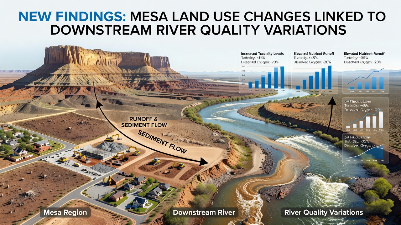Stream sampling equipment installed along a river receiving runoff from upstream mesa terrain